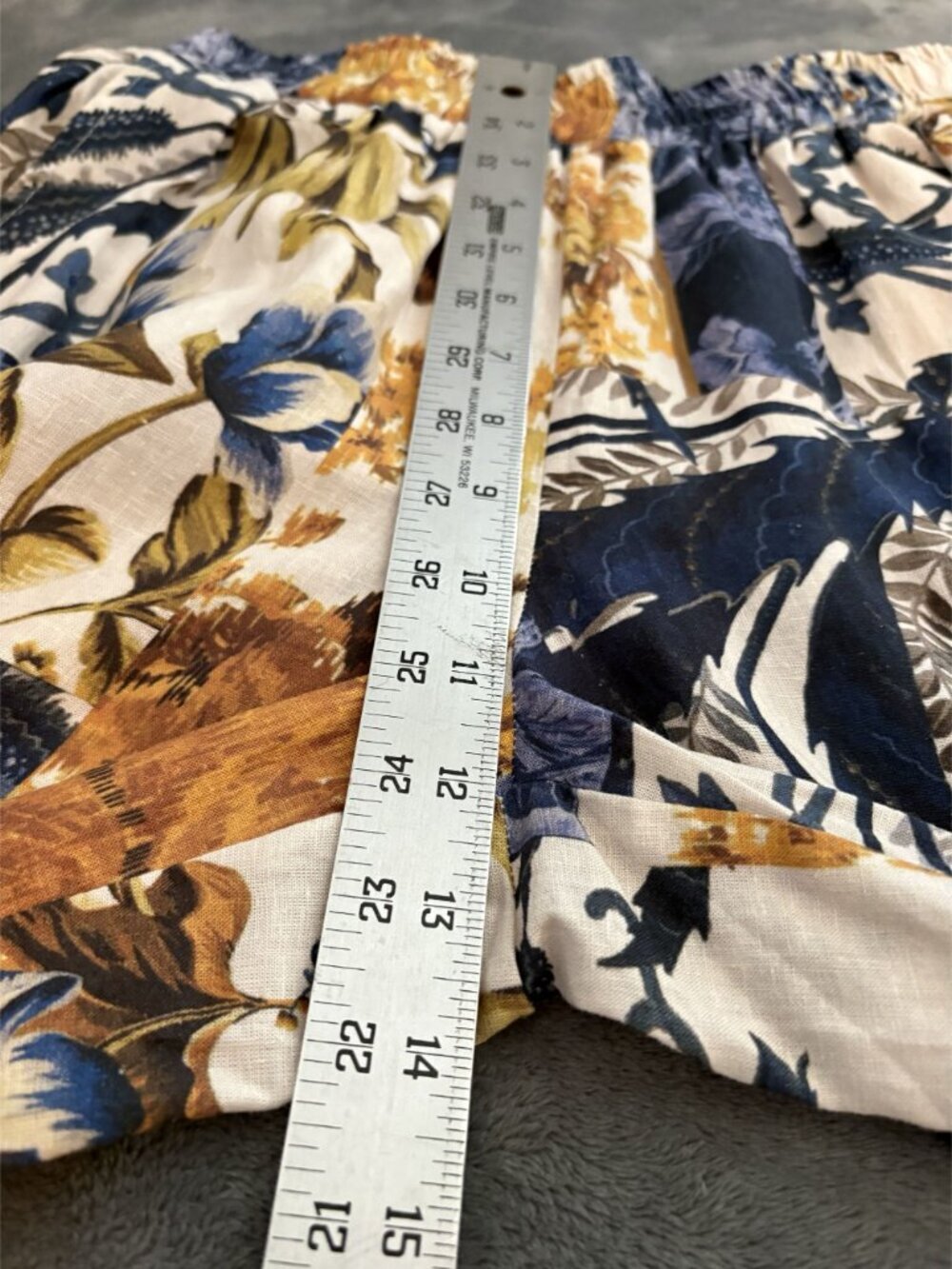 Christian Siriano Women Linen Blend Floral Wide-Leg Pants XS Blue Orange Cropped - Picture 9 of 10